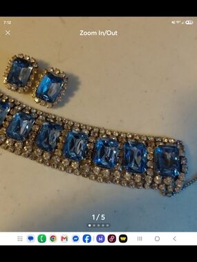 vintage glassBlue Crystal Statement bracelet and Earring Set ART DECO